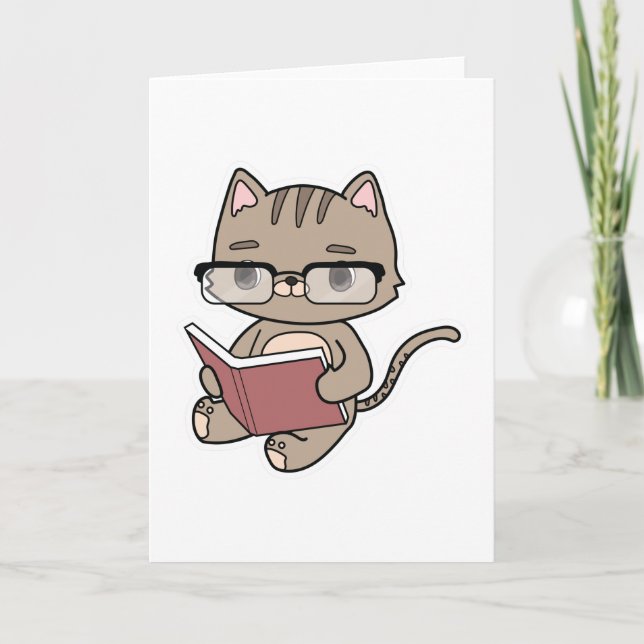 Katt på Reading med bok Kort (Framsida)