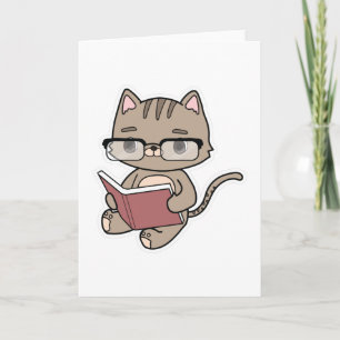 Katt på Reading med bok Kort