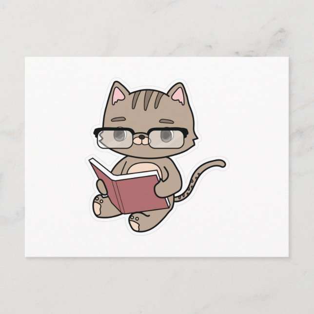 Katt på Reading med bok Vykort (Framsida)
