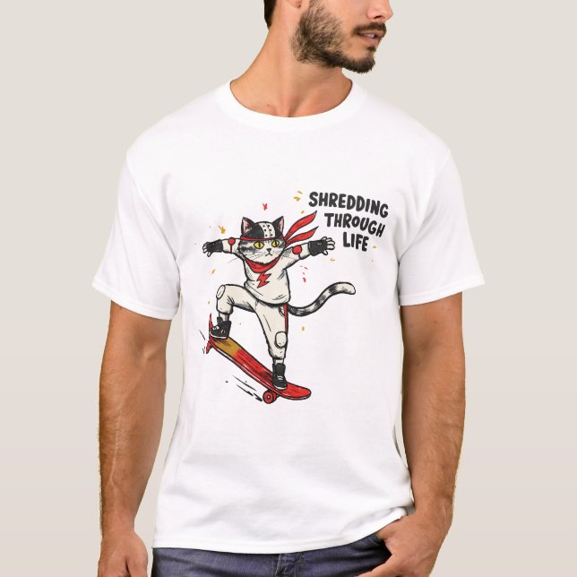 Katt på skateboard t shirt (Framsida)