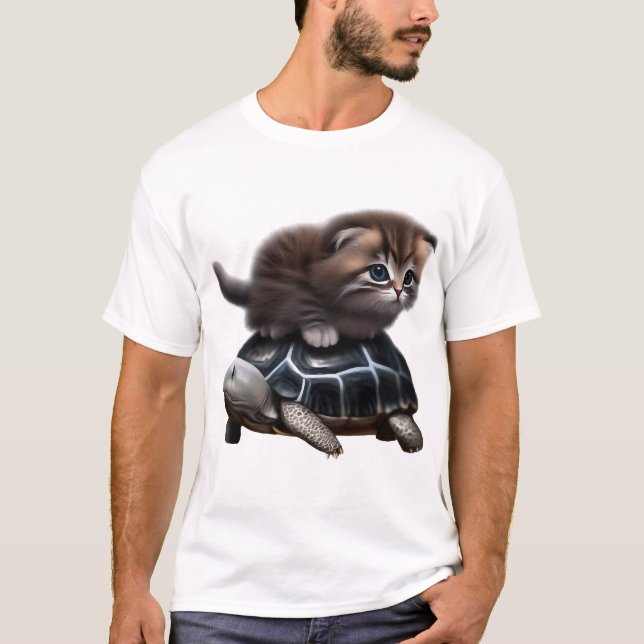 Katt på sköldpadda t shirt (Framsida)