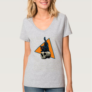 Katt på Skull Cute Girls Women Halloween 2023 T Shirt