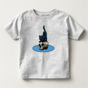 Katt på Skull Cute Pojke Girl Halloween 2023 T Shirt