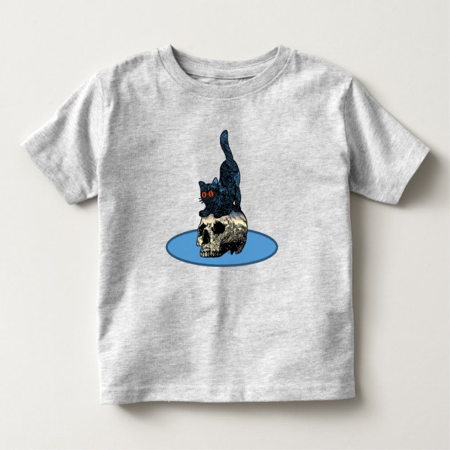 Katt på Skull Cute Pojke Girl Halloween 2023 T Shirt (Framsida)
