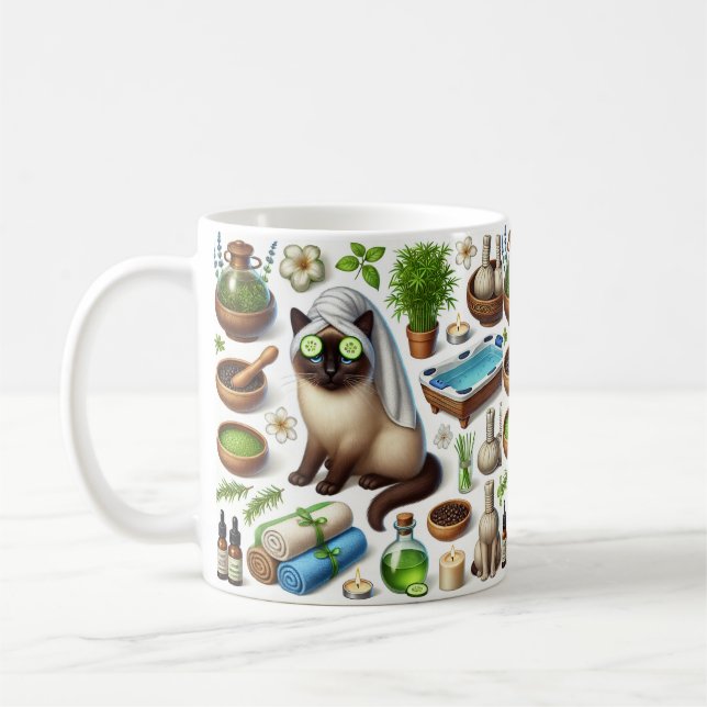 Katt på spa-fest för siamesk kattälskare  kaffemugg (Vänster)