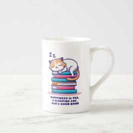 Katt på stapeln på Bokar Cute Personlig Reader Tea Benporslin Mugg