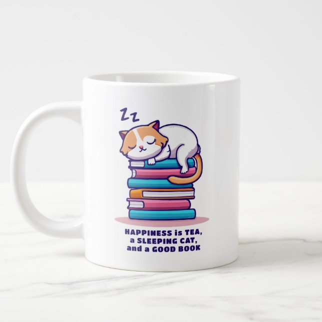 Katt på stapeln på Bokar Cute Personlig Reader Tea Jumbo Mugg (Vänster)