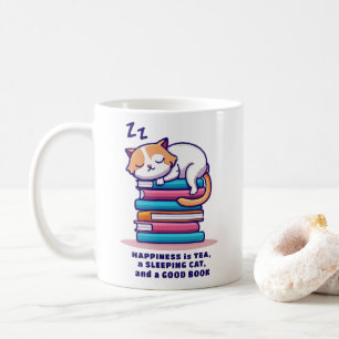 Katt på stapeln på Bokar Cute Personlig Reader Tea Kaffemugg