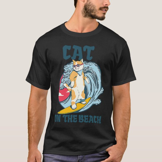 katt på stranden t shirt (Framsida)