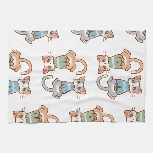 Katt på svenskt höstmynte Kattunge Cute Kawaii Ani Kökshandduk (Horisontell)