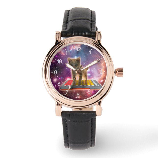 Katt på syntetizrar i rymden armbandsur (Framsida)