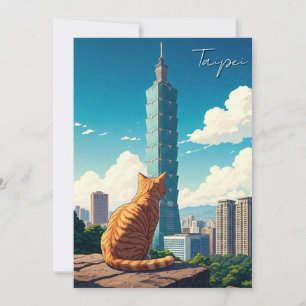 Katt på Taipei 101 Taiwan Julkort
