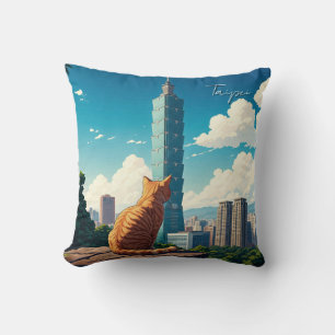 Katt på Taipei 101 Taiwan Kudde