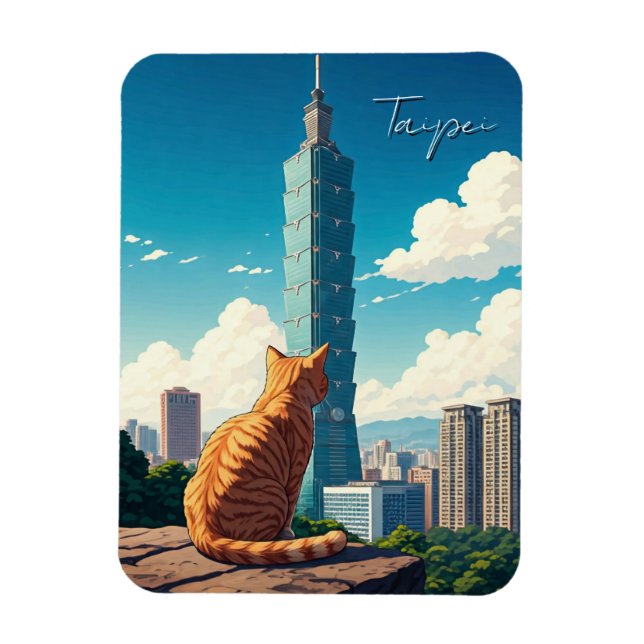Katt på Taipei 101 Taiwan Magnet (Vertikal)