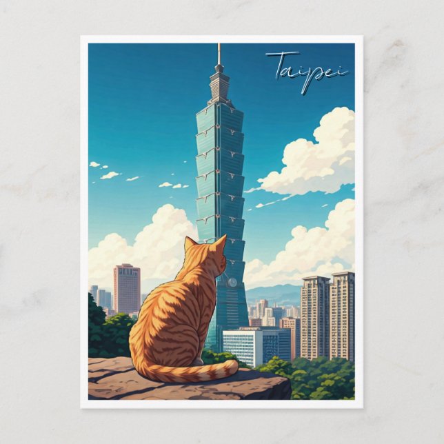 Katt på Taipei 101 Taiwan Vykort (Framsida)