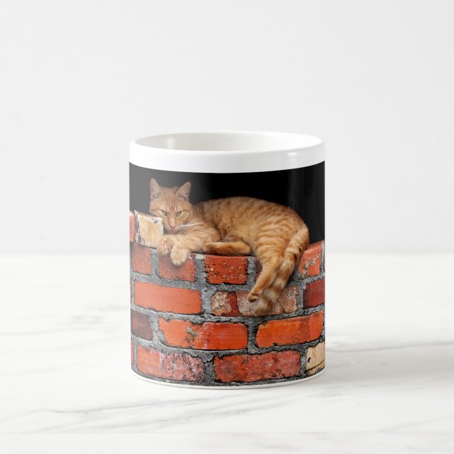 Katt på tegelmur kaffemugg (Center)