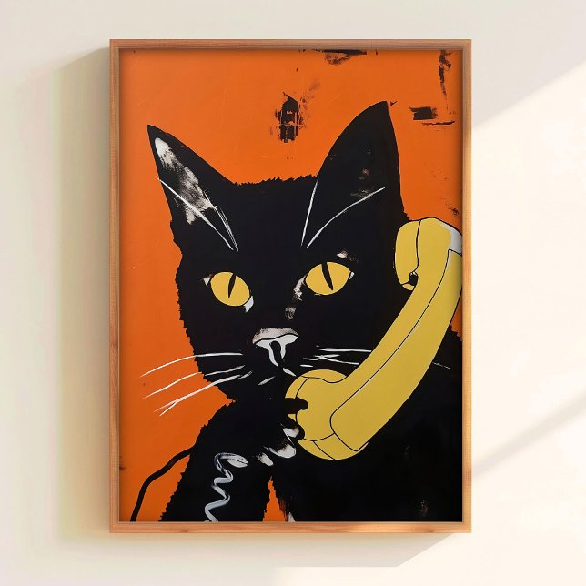 Katt På Telefonen Retroaffisch Rollig Katttryck Vi Poster (Skapare uppladdad)