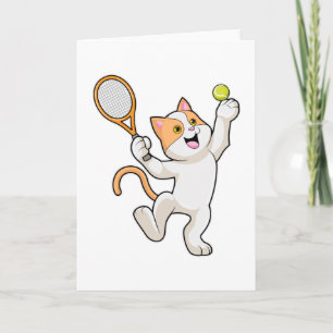 Katt på tennis med tennisracket kort