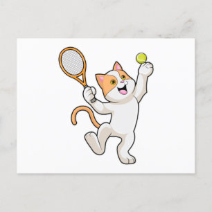 Katt på tennis med tennisracket vykort
