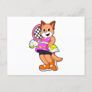 Katt på tennis med tennisracket vykort