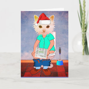KATT PÅ TOALETTEN ROLIGA JULKORT KORT