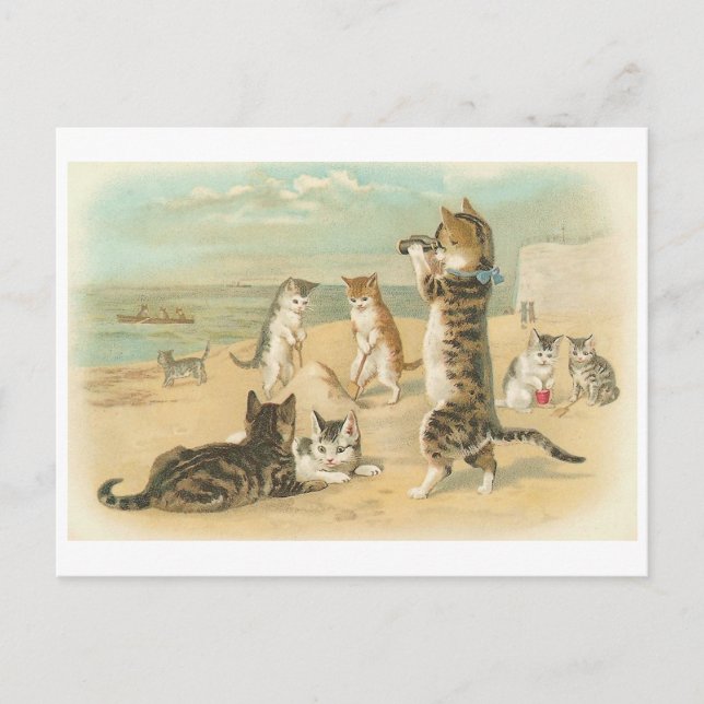 "Katt på Vintagen "Beach" Vykort (Framsida)