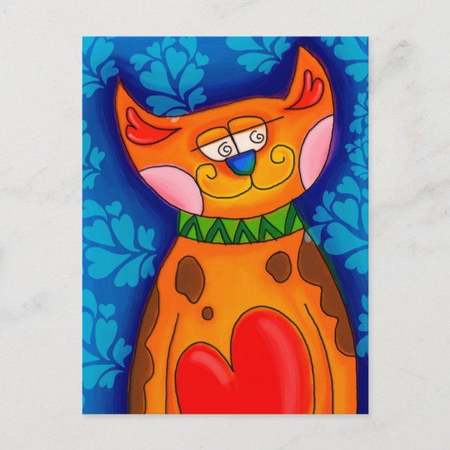 Katt på vykort för hjärta (Framsida)