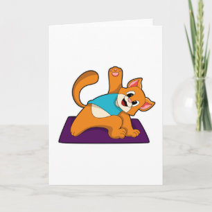 Katt på yoga med yogamatta kort