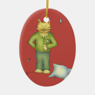 Katt Pajamasprydnad Julgransprydnad Keramik