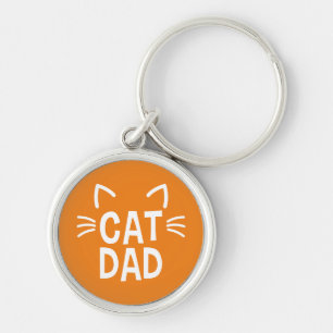 Katt Pappa med Öron och piskor Rund Silverfärgad Nyckelring