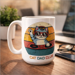 KATT PAPPASKLUBB / Rolig Retro musikant Kaffemugg