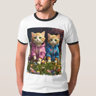 Katt Par i hovdjur: Blommigt Kärlek design T Shirt