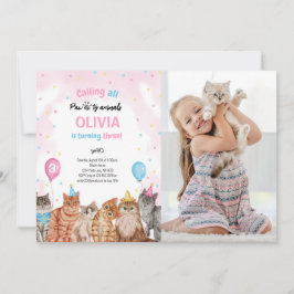 Katt Pärty Djur Flicka Födelsedags Foto Inbjudningar