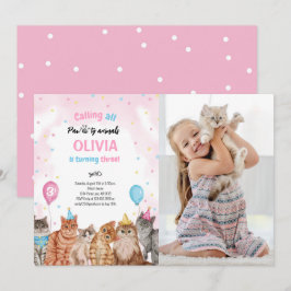 Katt Pärty Djur Flicka Födelsedags Foto Inbjudningar