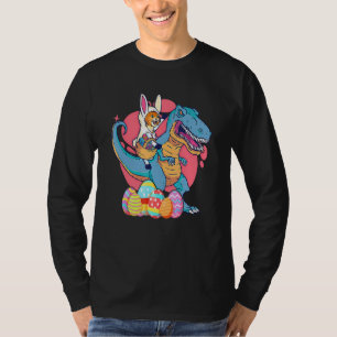 Katt påskkanin ridande Dino Trex äggjakt Dinosau T Shirt