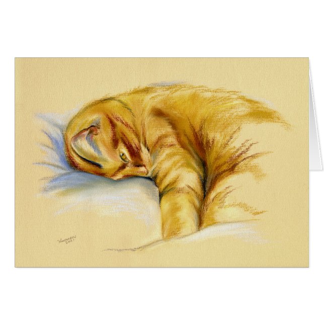 Katt Pastel - Orange Tabby Relaxed Pose OBS Kort (Framsidan Horizontal)
