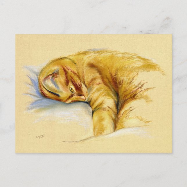 Katt Pastel - Orange Tabby Relaxed Pose Vykort (Framsida)