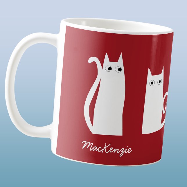 Katt Personlig Röd Vit Kaffemugg (Skapare uppladdad)
