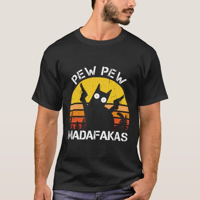 Katt - Pew Pew Madafakas Crazy Summer Cat with Gun T Shirt (Framsida)