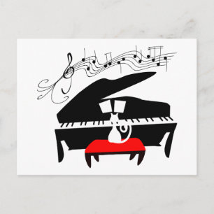 Katt & piano vykort