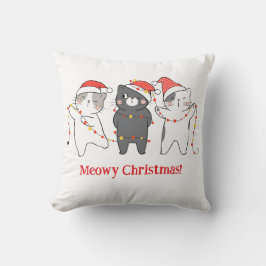 Katt Pillow, med underland, "Meowy jul" Kudde