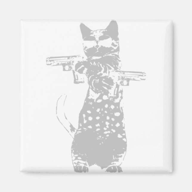 Katt - pistol kattunge lustig katt magnet (Framsidan)