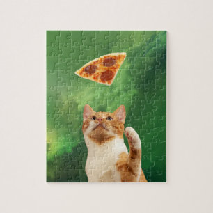 Katt Pizza I rymden Nebulosa Gröna Galaxen Pussel