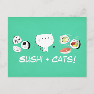 Katt plus Sushi är lika med cutness! Vykort