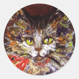 KATT PORTRÄTT RUNT KLISTERMÄRKE