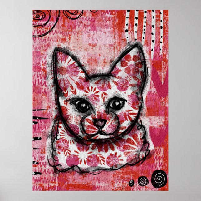 Katt Poster Orange Shock rosa - Bright Kattunge (Framsidan)