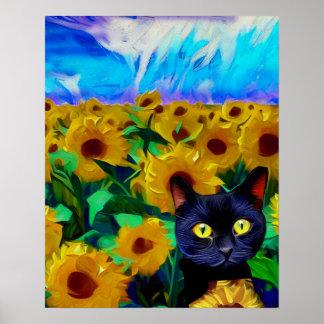 Katt Poster, Solros Fält, Impressionistisk konst Poster