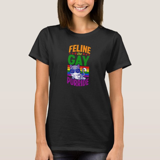 Katt Pride Gay Katt  Hbtq Queer Regnbåge T Shirt (Framsida)