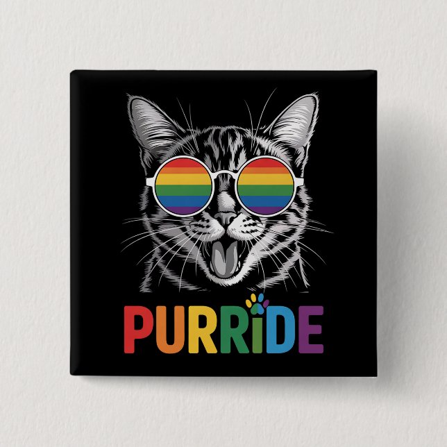 Katt Pride HBTQ Regenbåge Allierad Stolthet Knapp (Framsida)