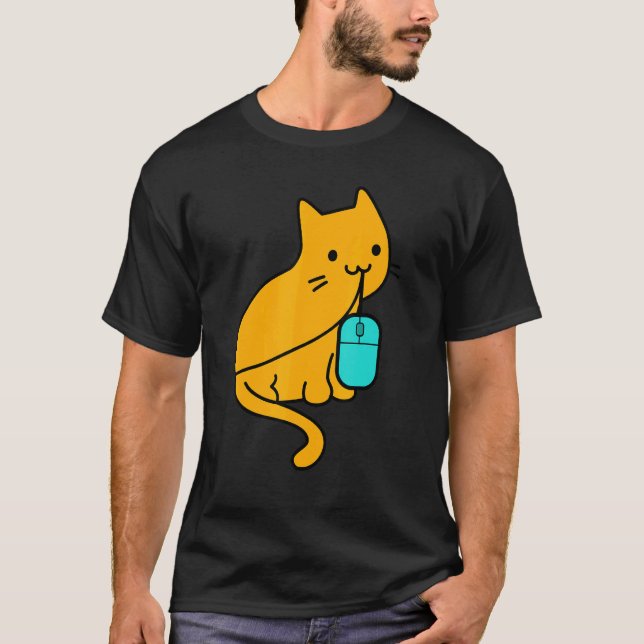Katt programmerare gamer äter PC spel mus T Shirt (Framsida)